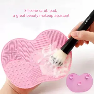 Apple Shape Silicone Makeup Brush Cleaner Pad, Portable Washing Tool with Suction Cup, Cosmetic Brush Cleaning Mat, Makeup Brushes Cleaner, Travel-Friendly, Cleansing