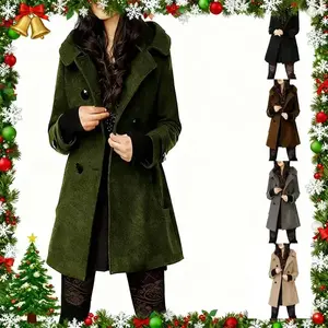 Women’s warm double-breasted wool pea coat trench coat jacket with hood for winter and autumn, ideal as a Christmas outfit or gift