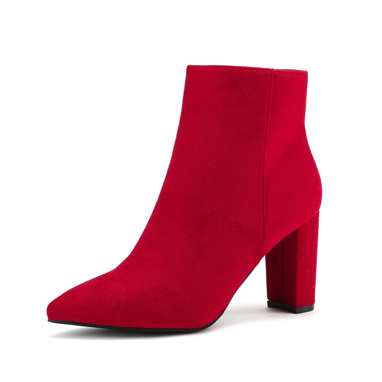Dream Pairs Women's Sianna Pointed Toe Ankle Booties, Fashion 3.5" Chunky Block Heel Shoes with Faux Fur Lining and Side Zipper, Footwear, Faux Fur Lined, Soft, Comfortable Heels, Leather