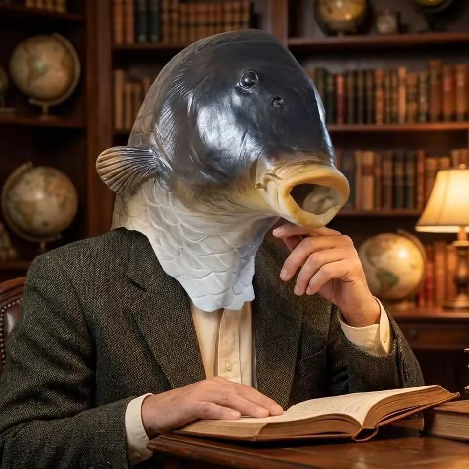 Funny Fish Head Mask Funny Latex Animal Costume Prop for Halloween Cosplay Party Masquerade Carnival Easter Prank Gift for Adult whimsical design