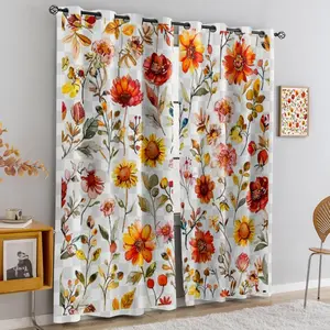 2-piece set of Bohemian style floral printed Privacy Grommet curtains, made of durable semi transparent polyester material that can be washed with water, suitable for bedrooms/living rooms/study rooms, and is an ideal choice for home decoration