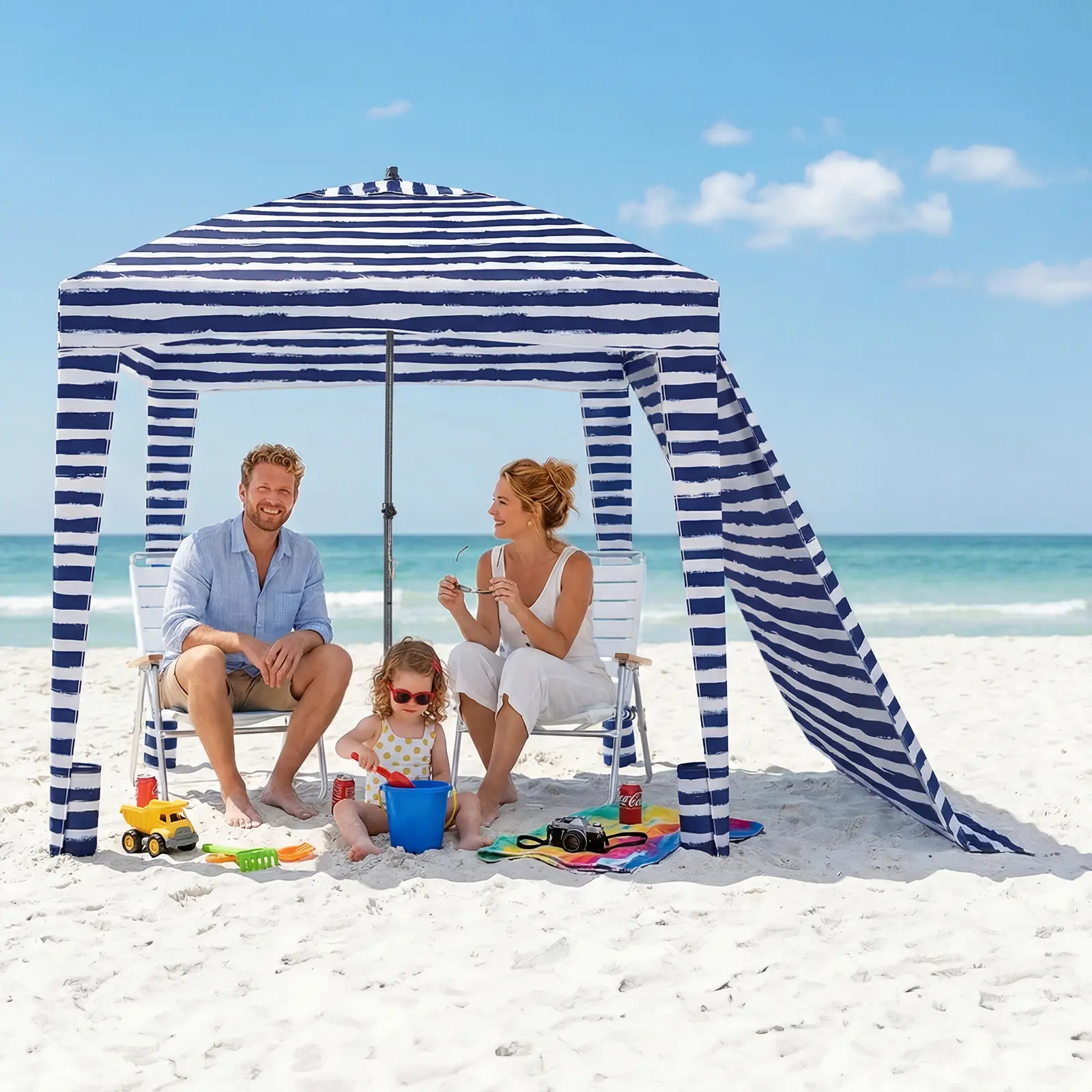 Sweetcrispy Cool Cabana Beach Tent, UPF 50+ Waterproof Portable Sun Shade with Sand Pockets, Vent Top & Carry Bag, Easy-Setup Camping Shelter for Family Outdoor Use (Includes Sunglasses) - Sun Protection