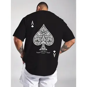 Men's Summer Casual T-Shirt with Unique Poker Print - Soft Polyester Blend, Crew Neck, Short Sleeve, Machine Washable, Print, T-shirt