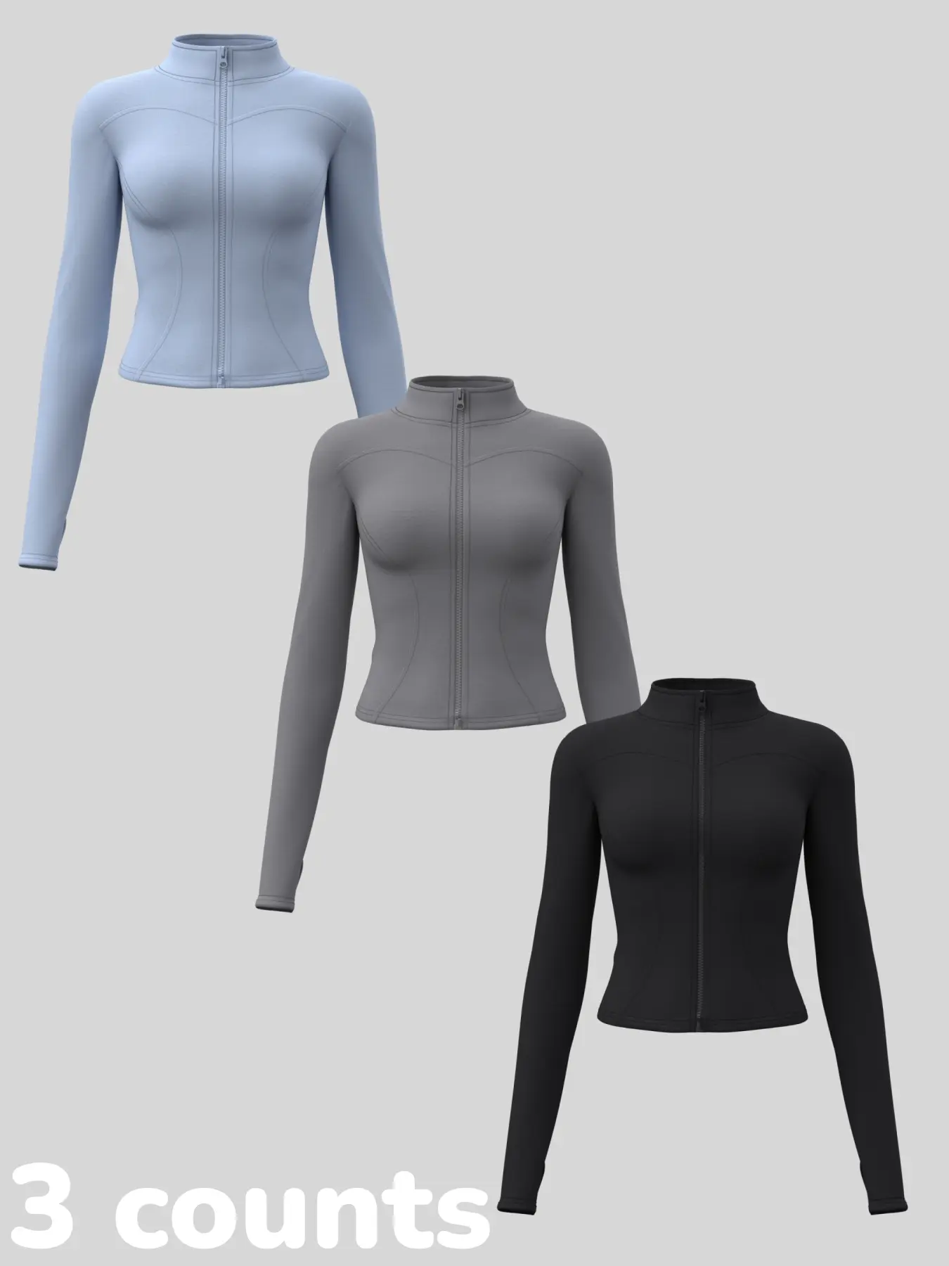 Women's Long Sleeve Yoga Jacket Set, Sports Outerwear, High Neck Zipper Closure, Quick-Dry Fitness Top, Tight-Fitting Sports Wear, Athletic Sports Clothing, 3 Piece Pack Women's Long Sleeve Yoga Jacket Set, Sports Outerwear, High Neck Zipper Closure, Quick-Dry Fitness Top, Tight-Fitting Sports Wear, Athletic Sports Clothing, 3 Piece Pack