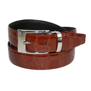 CTM Leather Croc Print Dress Belt with Clamp On Buckle