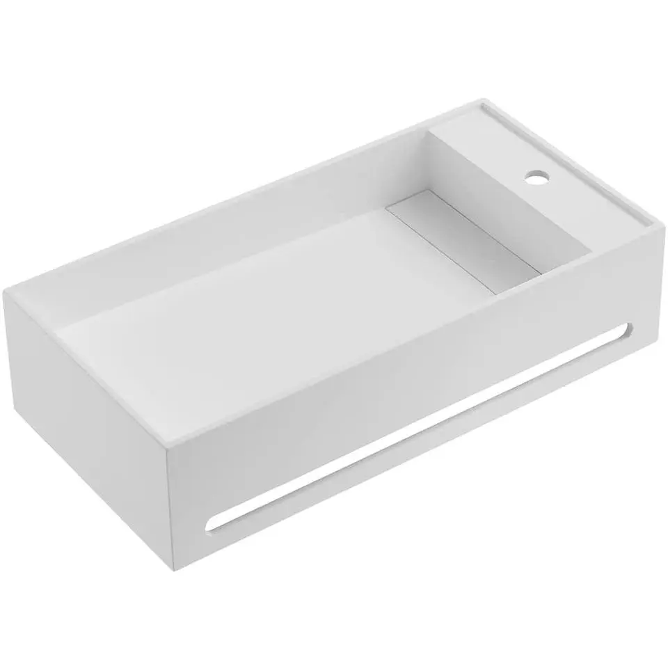 24 in. Wall-Mount Solid Surface Bathroom Sink with Built-in Towel Bar in Matte White