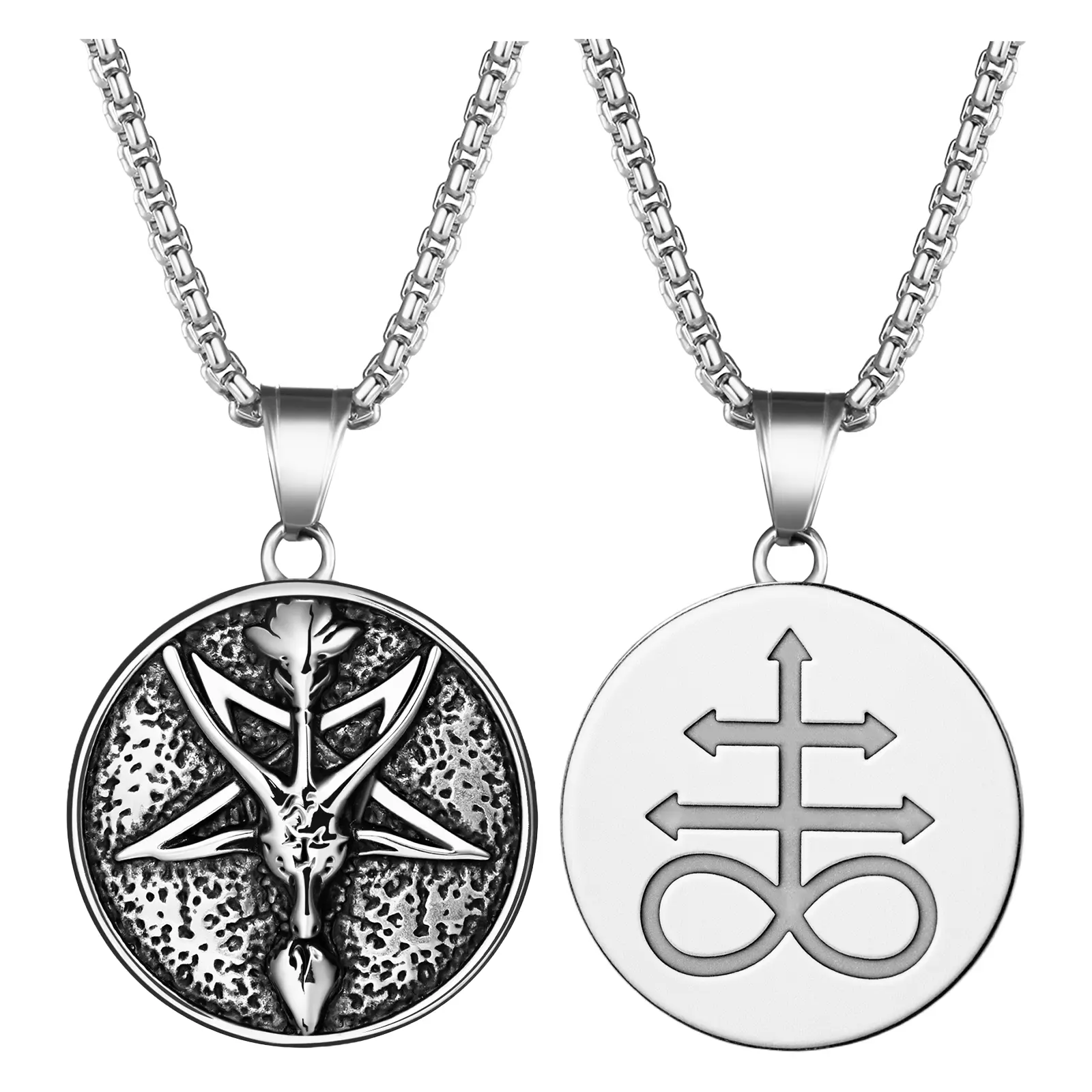 OIDEA Men's Goth Inverted Necklaces - Double-Sided Stainless Steel Baphomet Amulet, Goat Head Skull Pendant with Inverted Pentagram for Festivals, Birthday, Celebrations of Individuality, Daily Wear, Halloween, Male, No, Retro