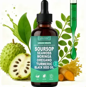 Soursop Bitters Liquid Drops 10-in-1 with Nori, Moringa, Turmeric, Black Seed Oil, Oregano, Ashwagandha  Herbal Extracts for Overall Health Vegan,Non- 2 fl oz Bathroom Fitness Dietary Supplement