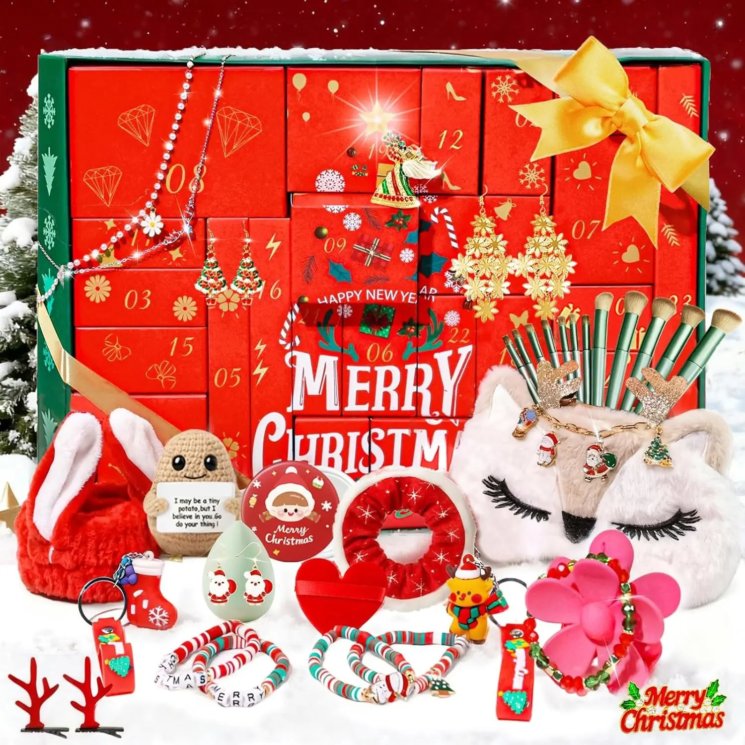 Beauty Advent Calendar 2025 for Teen Girls & Adult Women 24 Days Christmas Countdown Calendar Fashion and Jewelry Sets Individually Boxed Makeup Surprises Trendy Gifts for Wife Mom Friends