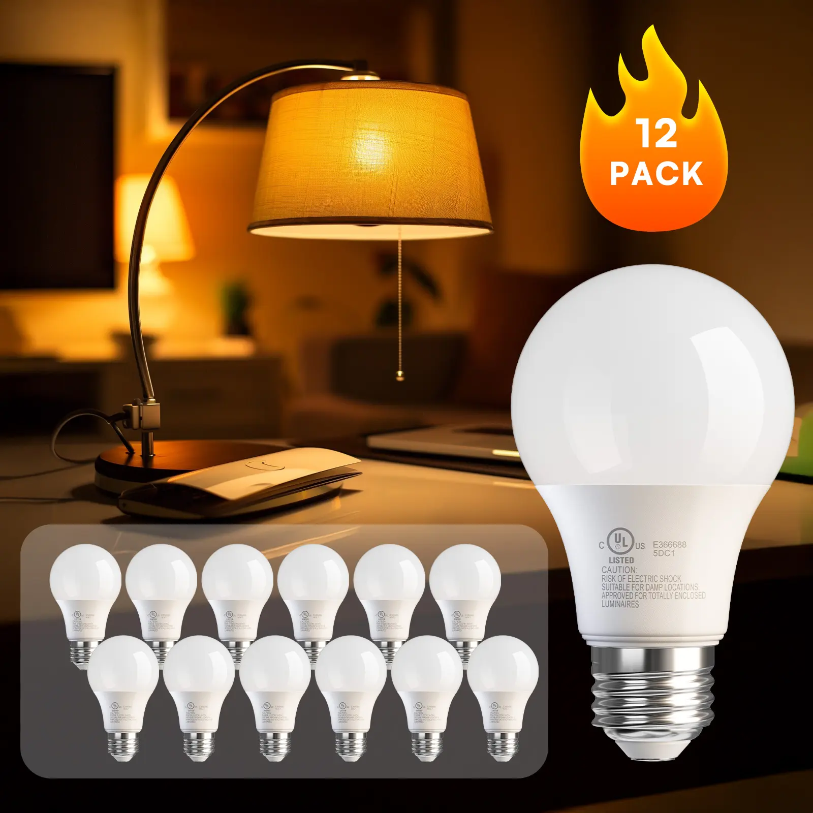 Daybetter A19 E26 Edison Lightbulb Base LED Bulbs, 9W (60W Equivalent), 750Lm, Non-Dimmable, Frosted, Shatterproof, Non-Flicker White Light, 120V Hard-Wired, Switch Control, Indoor Use, Long Life, Summerwins, Energy Saving Device, Led Light Bulbs, Soft Wh