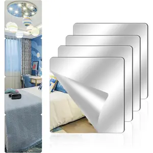 4 Pack Acrylic Mirrors for Wall 8" x 8" Self Adhesive Frameless Small Mirror Tiles Flexible Plastic Mirror Sheets for Home Wall Decor Bedroom Gym DIY Plain Safety Shatterproof Easy Install mirror wall sticker