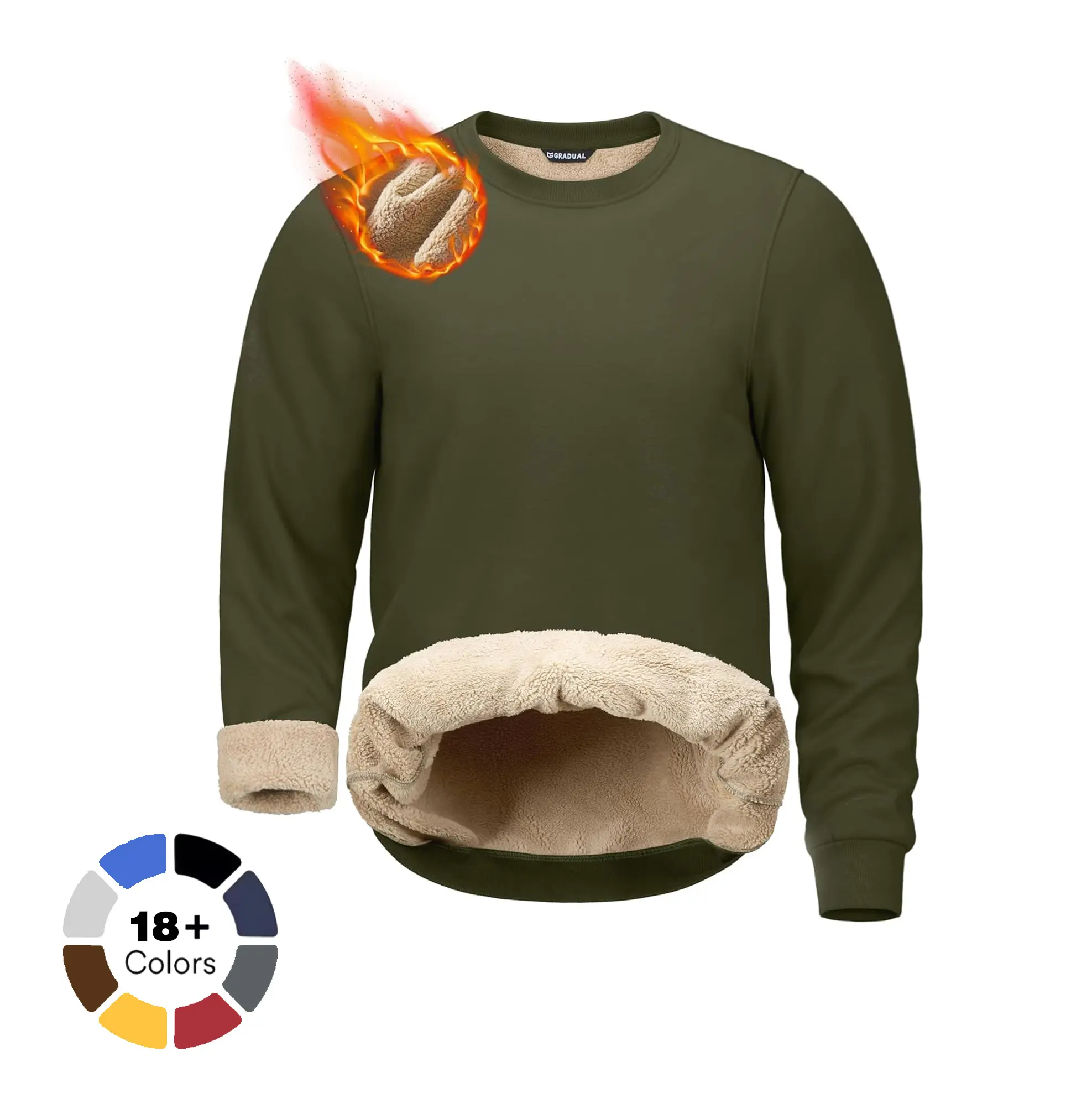G GRADUAL Men's Sherpa Lined Sweatshirt, Thick Fleece Crew Neck Pullover, Warm Cotton Blend Thermal Winter Top, Tops, Husband, Father, Sherpa Linings, Round Neck, Ribbed Cuffs, Snug Fit, Hang Dry, Casual, Clothes