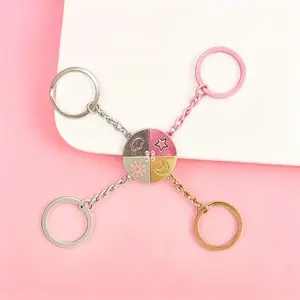 Set for 4 Sun, Moon, & Star Cloud Magnetic Keychain, Puzzle BFF Jewelry Gift for Best Friends Faimly Couple Ideal Friendship Gift with Rhinestone Detail Perfect for Birthday, Anniversary Magnetic Design