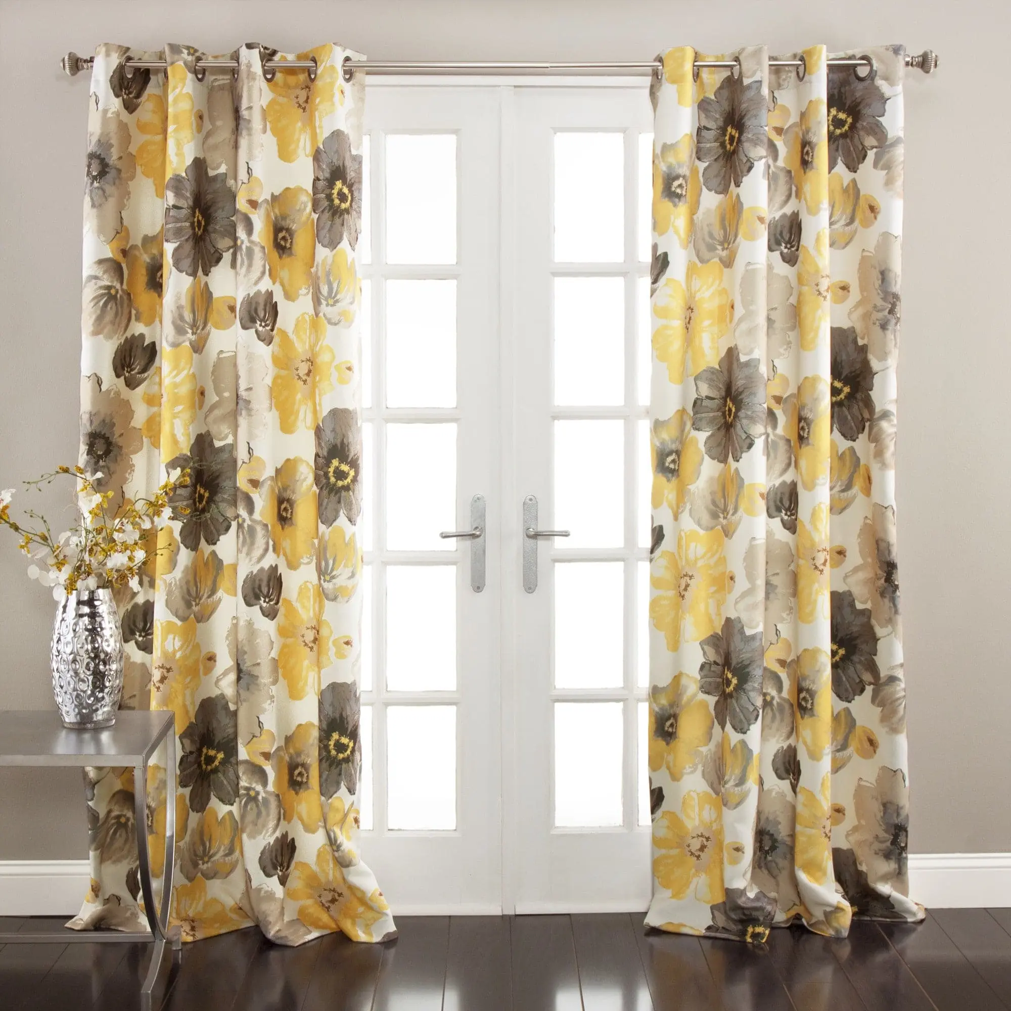 Lush Decor Leah Floral Light Filtering Window Drapes Set, Home Decorative Curtains, 52"W x 45"-120"L 100% Polyester, 1.6" Grommet Hang, Machine Washable for Bedroom, Living Room, 2 Panels Dress 1 Window Neatly