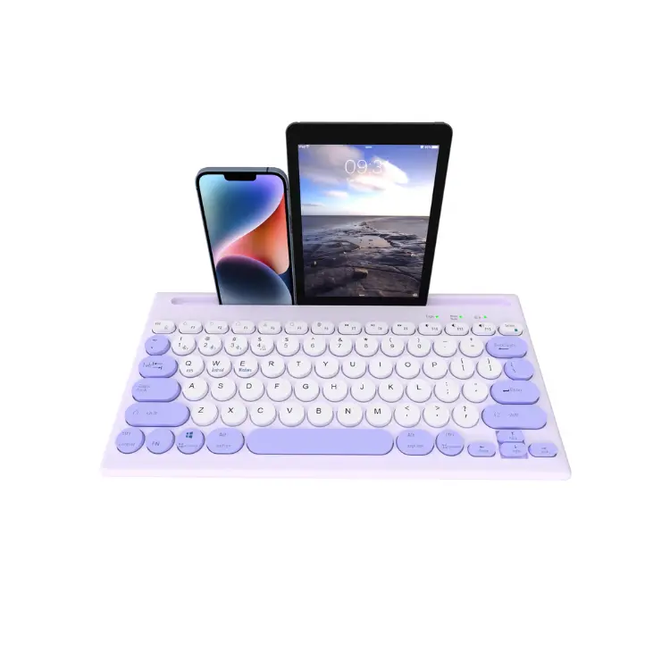 Built-in Multi-Device Bluetooth Wireless Keyboard - Compatible with Laptop, PC, iPad, Tablet - Purple