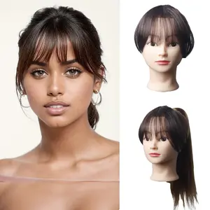 Clip in Bangs,Women Air Thinning Curtain Flat Nut Brown, Natural Curved Wispy Bangs,High Quality Fiber Extensions Hair Faux Bangs for Daily Wear Clip-in temple Hairpiece busy lifestyle  Synthetic Wiglets