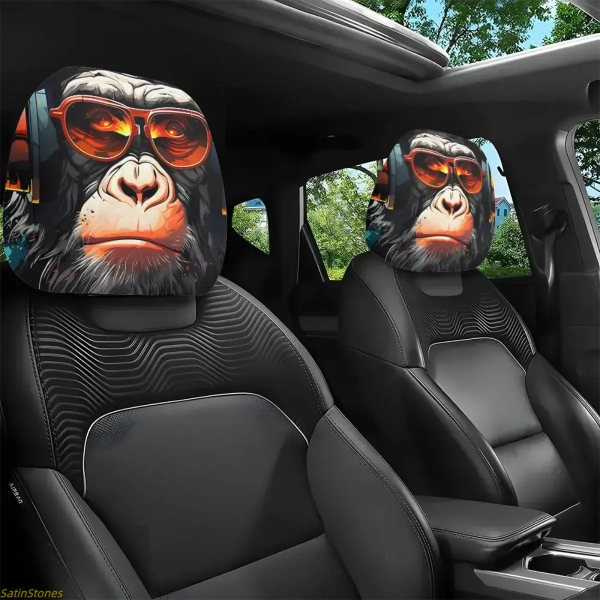 2-Pack Universal Fit Gorilla Print Dustproof No-Filling Headrest Covers, Fashion Car Accessories, Ideal Gifts for a Car Guy, Accessories For Car