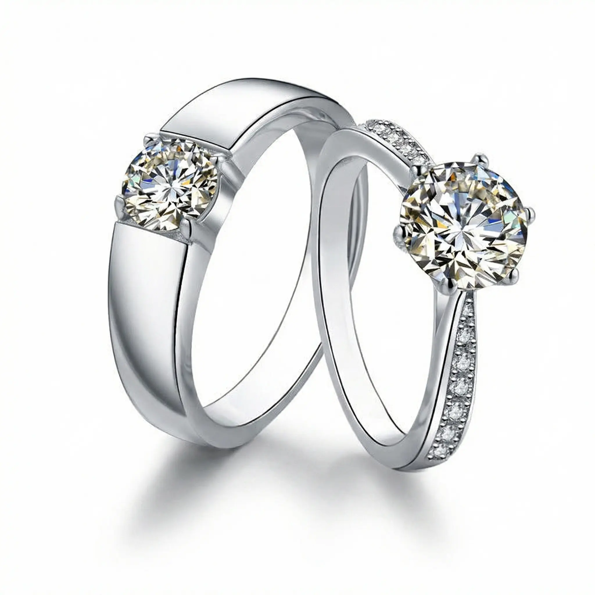 Classic Moissanite Matching Couple Rings Set, Dainty Promise Wedding Bands, Engagement Anniversary Jewelry Gift for Him & Her