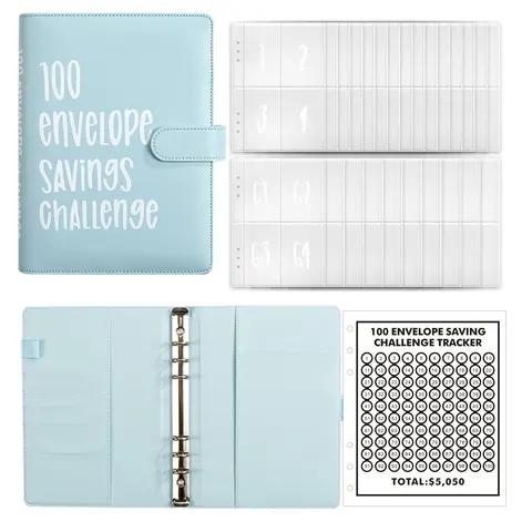 100 Envelopes Saving Challenge Binder - A5 Money Organizer with Zipper Closure, Cash Envelope System for Budgeting & Financial Planning, Save $5050 Easily!, Budget Organizer | Practical Design | Versatile Storage, Money Saving Challenge Book