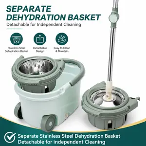 46"Spin Mop and Bucket Set with Wheels, 360° Self-Wringing Mop System with Stainless Steel Handle, 3 Reusable Microfiber Mop Heads for Hardwood, Tile & Laminate Floors african broom Retractable Sunflower Flexible
