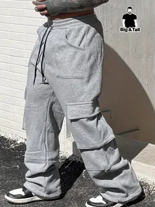 Men's Oversized Cargo Pants, Large Pockets, Casual Straight Leg, Stretchy Fabric, Suitable for Running, Travel, Daily Wear