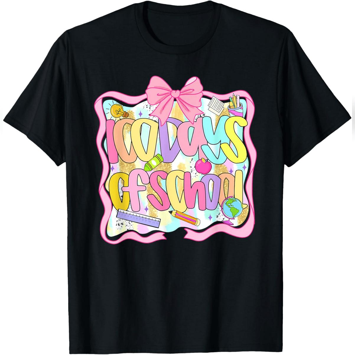 100 Days Of School Preppy 100th Day Of School Teachers Girls T-Shirt Comfy Everyday T-Shirt