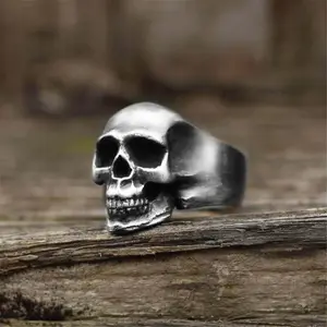 GTHIC Gothic Classic Locomotive Skull Ring Stainless Steel Statement Jewelry Unisex for Daily Wear