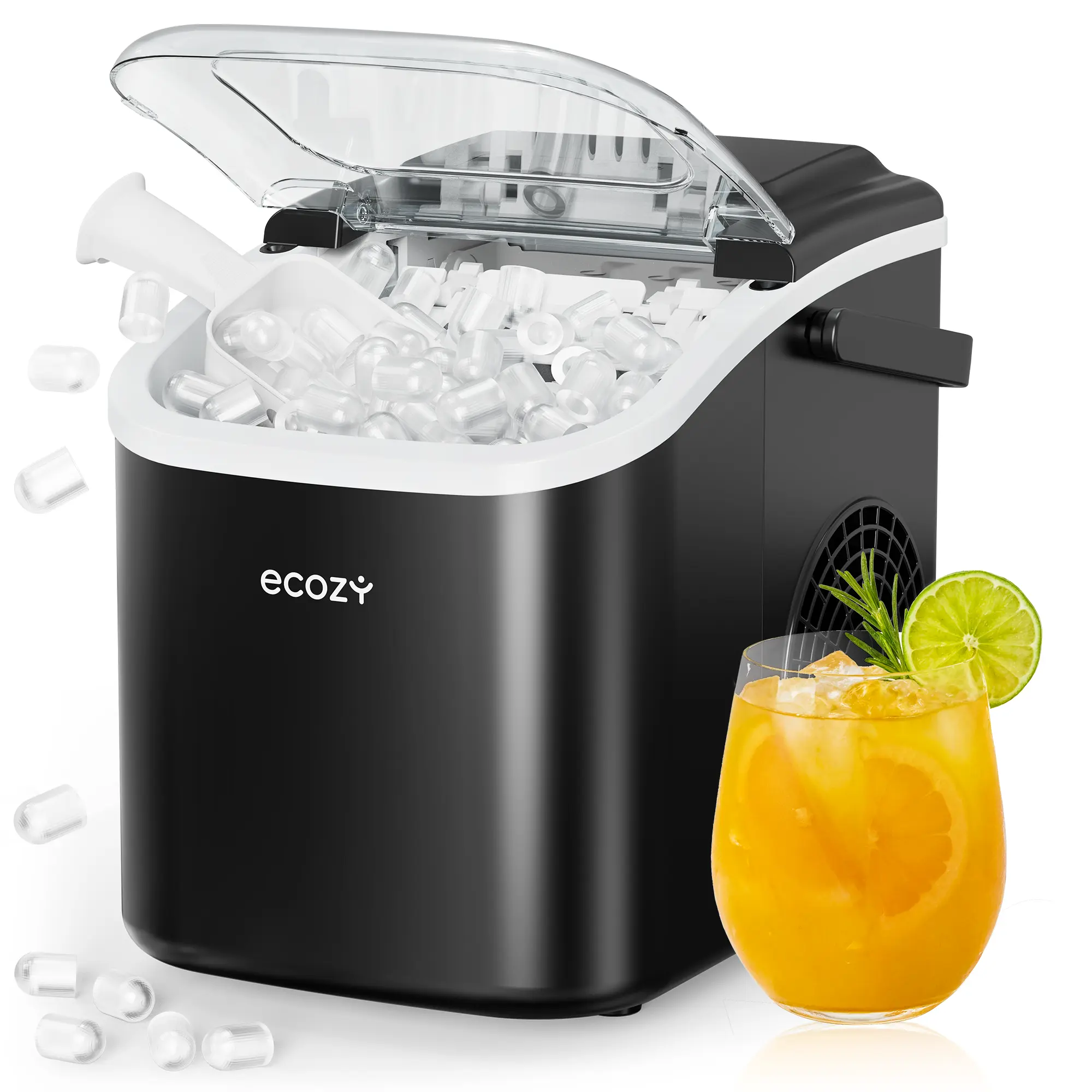 ecozy Portable Countertop Ice Maker, 8 Ice Cubes in 6 Minutes, 26 lbs Daily Output,Self-Cleaning with Ice Bags, Scoop, and Basket Kitchenware Home homedecor