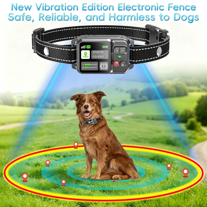 GPS Wireless Dog Fence Collar System - No-Shock Invisible Pet Containment for Dogs, 49-6561ft Adjustable Range, 3 Humane Training Modes, Rechargeable Waterproof Collar for Abs, Beach, Parks, Farms, Outdoors