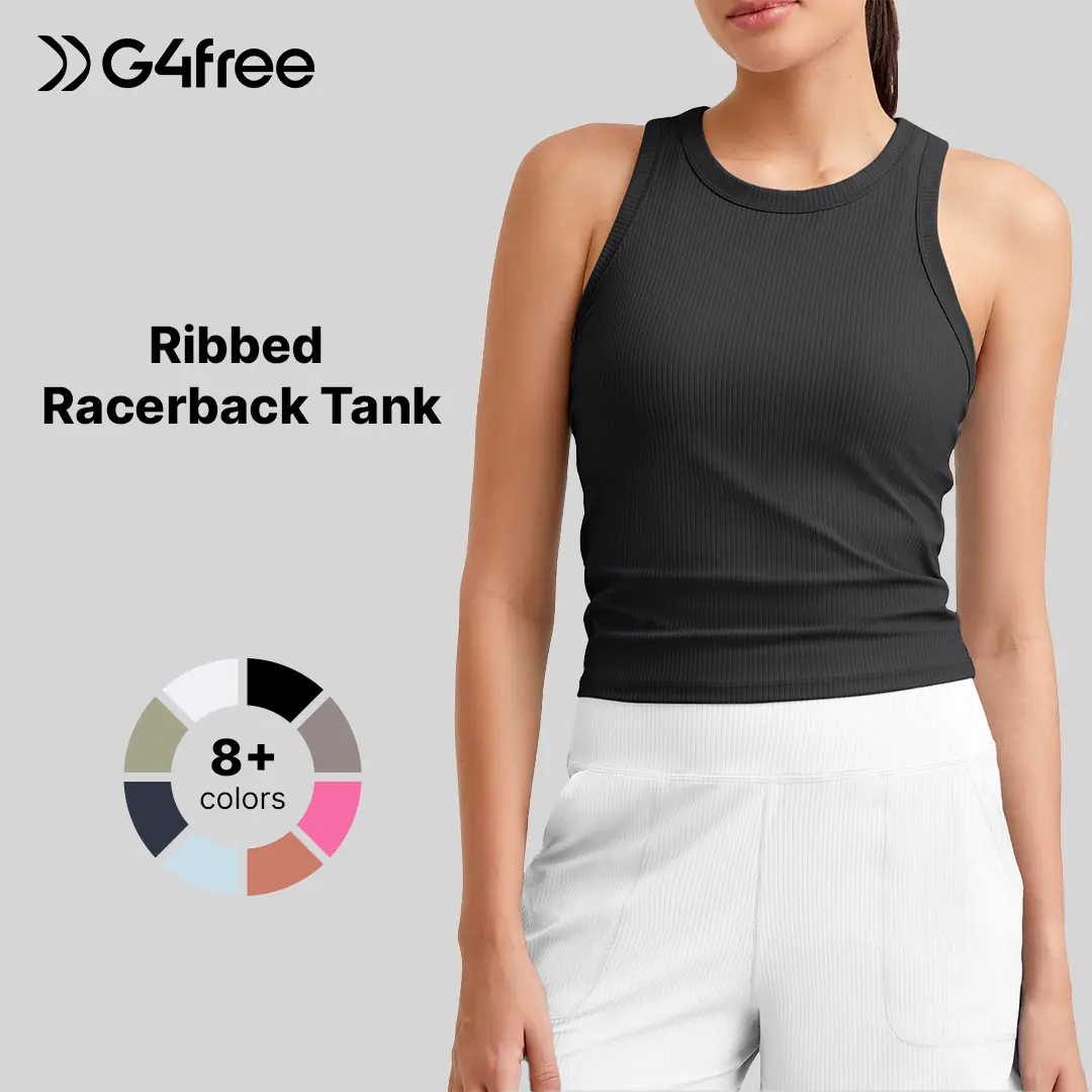 G4Free Workout Tank Tops for Women Slim Fitted Racerback Ribbed Athletic Gym Yoga Tanks Summer Casual