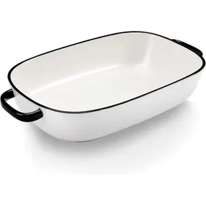 6 Quart 16x11 Inches Large Rectangular Ceramic Baking Pan Casserole Dish for Cooking Kitchen Daily Use, Safe for Oven Microwave Refrigerator Disinfection Cabinet Dishwasher White