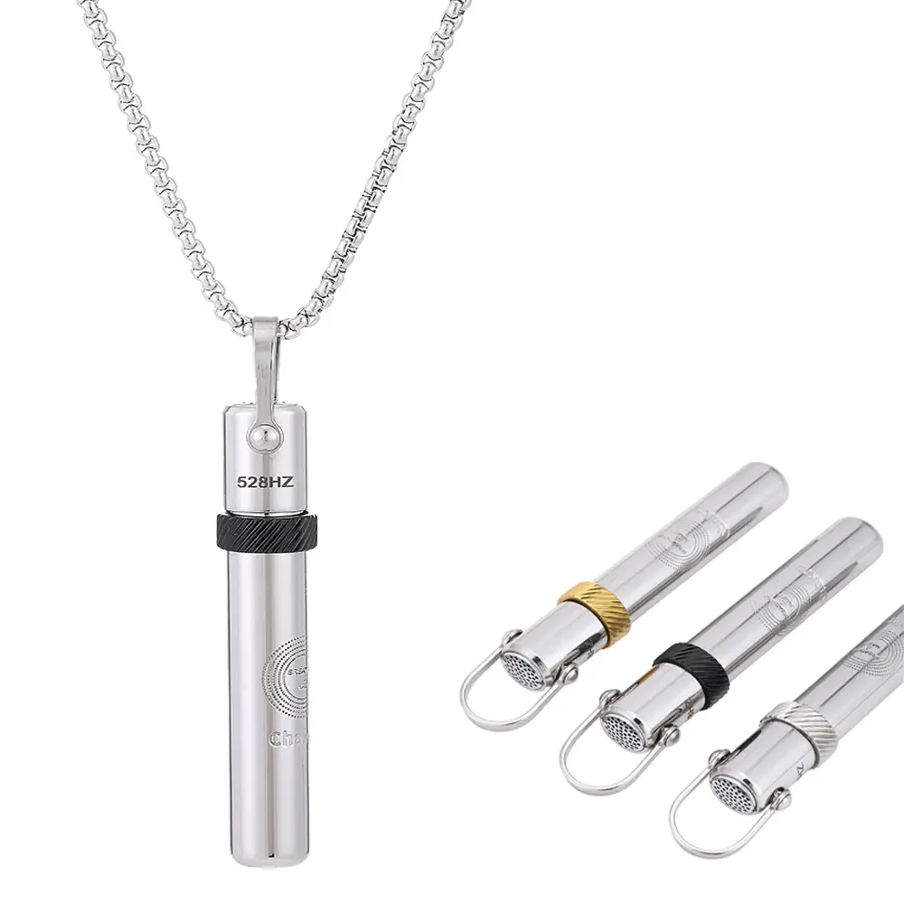 Women's 528 Hz Singing Bowl Calming Stainless Steel Costume Jewelry Necklace - Rotatable Meditation Pendant with Flute-Sound Breathing Whistle for Stress Relief