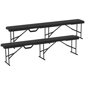 Outsunny 2 Pack 6 Feet Plastic Folding Benches, Portable Foldable Bench Seats with Carrying Handle, Non-Slip Mat, Picnic Benches for Camping Dining Picnic BBQ Soccer Sports Garden, Black