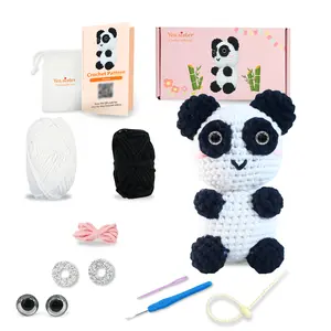 YES.SISTER! Panda Crochet Material Pack – DIY Hand-knitting Kit for Beginners, Eco-friendly Gift and Storage Bag Bear Plushies Yarn Cotton
