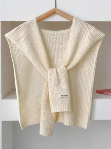 Solid Color Hollow Out Knit Shawl, Casual Minimalist Lightweight Fitted Shawl for Spring & Fall, Fashion Accessories for Women, Tops, Fashion Knitwear, Casual Chic Knitwear, Aesthetic Casual Knitwear
