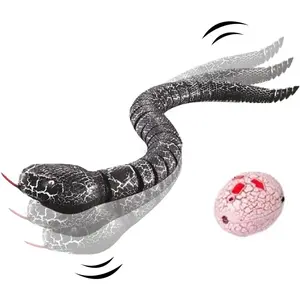 Remote Control Snake Toy for Kids, 16" Rechargeable Realistic RC Snake Naja Cobra Toy with Retractable Tongue and Swinging Tail, Ideal Children Halloween Christmas Birthday Gift (Black)