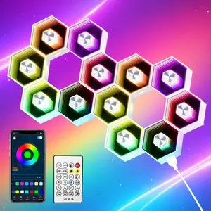 Interactive LED Hexagon Lights – Modular Smart RGB Panels with Remote & Music Sync, Honeycomb Design for Bedroom, Living Room & Gaming Room Decor