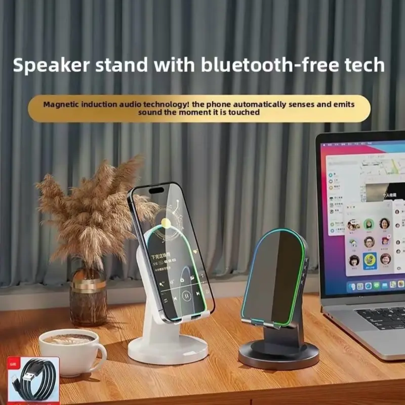 Multifunction 5in 1 Portable Wireless Karaoke Speaker Phone Stand, Dual Micro Phone,Led Lights,Type C Fast Charging,Abs Material,Bluetooth 5.3fm Hd Bass Answering