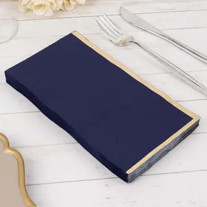 50-Pack Paper Dinner Napkins 2 Ply Navy Blue with Gold Foil Edge - Soft Disposable Napkins