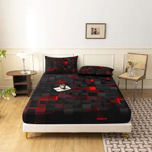 Geometric Pattern Bedding Set, 3 Counts/set Including 1 Count Fitted Sheet & 2 Counts Pillowcase without Filler, Soft Comfortable Breathable Bedding Set for Bedroom, Comfy Bed Sets