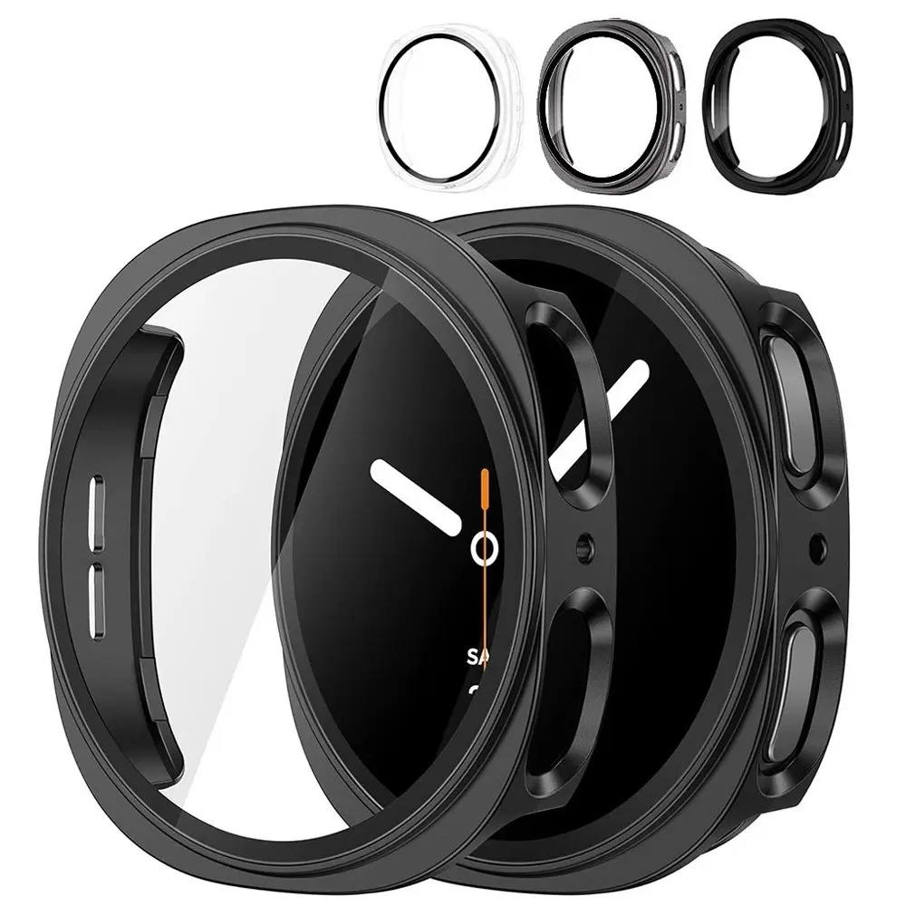 HOMEYA 1 / 2 / 3 Pack Case With Tempered Glass for Samsung Galaxy Watch 8 9 Screen Protector 40 / 44mm Men Women,Hard PC Overall Protection Anti-Slip Scratch-Resistant Cover for Samsung Galaxy Watch 8 Case 40 / 44mm Accessories
