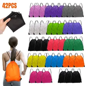 42pcs Drawstring Backpack Bulk, String Backpack Drawstring Bags, Cinch Bag Sackpack for Men Women, Suitable for Sports, Outdoor, Shopping, Travel, Swimming, Gym, Yoga