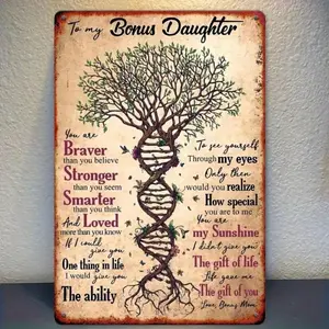 Vintage Family Tree Metal Wall Art Personalized Customized - DNA Daughter Inspirational Signs for Home Decor, Rustic Housewarming