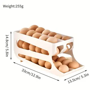 Automatic Sliding Egg Storage Holder, 1pc Home Organizer with Auto Filling, Double-Row Space-Saving Layout, Refrigerator Accessories for Door Organization, Holds 60 Eggs