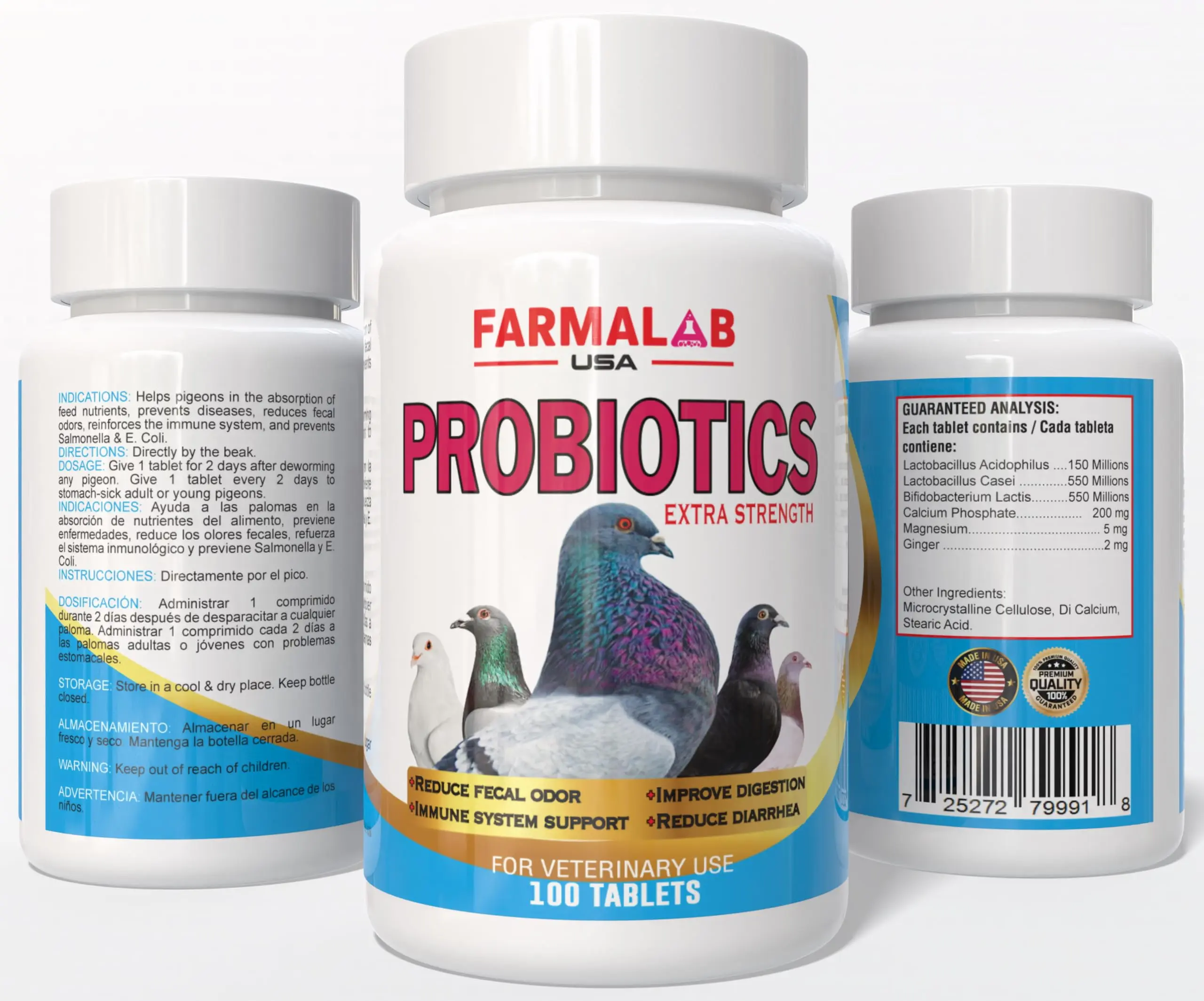 FARMALAB Bird Probiotic Tablets - Extra Strength, 100-Count, Digestive Aid with Magnesium, Ginger, Lactobacillus Acidophilus for Pet Bird Immune Support & Healthcare