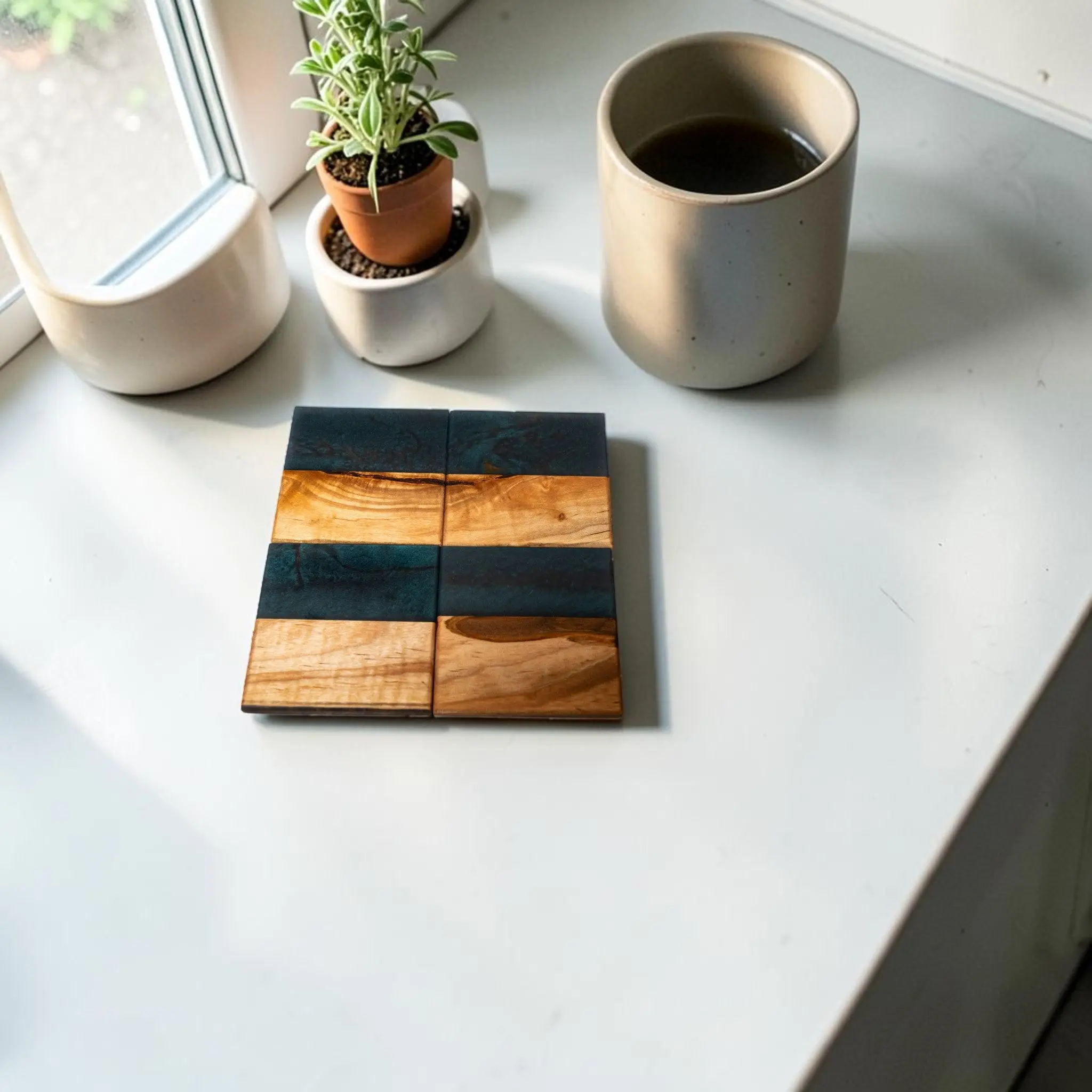 Maple with Metal Grey  Epoxy Coaster