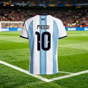 10# Messi 2026 Argentina National Team Home Short Sleeve Soccer Jersey Blue and White Casual