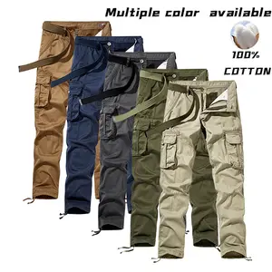 Men’s multi-color 100% cotton cargo pants — 100% cotton washed wear-resistant fabric, multi-layer flap side cargo pockets, suitable for fishing, camping, and everyday commuting.
