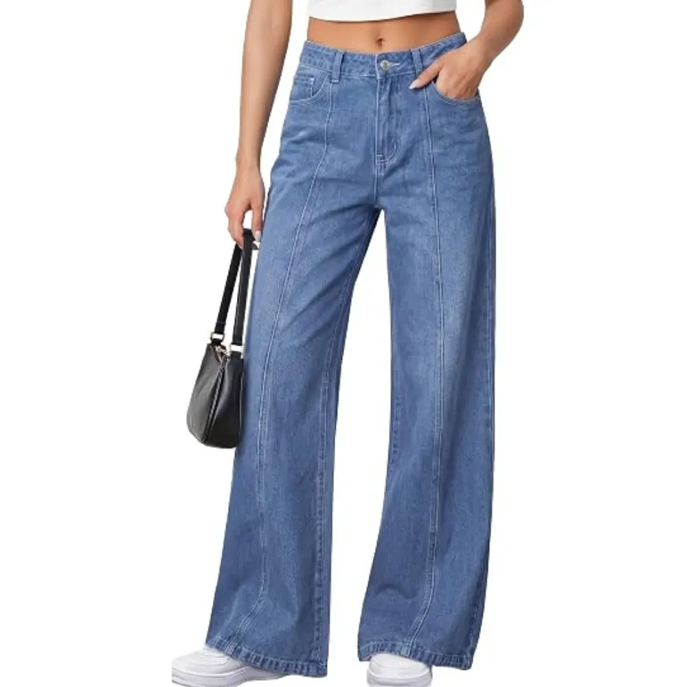 PRETTYGARDEN Women's Wide Leg Jeans Stretchy Baggy Denim Pants | High Waisted Palazzo Pant, Seamed Front, Relaxed Fit, Basic-5-Pocket, Casual Office Wear, Going Out Outfits, Fashion Clothing
