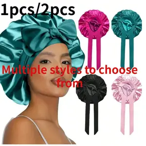 Women's Elastic Band Sleep Cap, Smooth Silk Colorful Hair Hat, Casual Home Daily Hair Protection, Multiple Styles, 1pcs/2pcs, Comfortable and Stylish, Haircare
